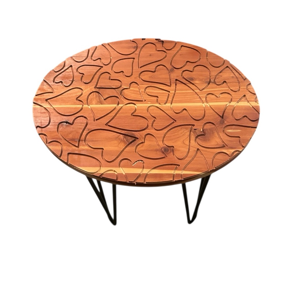 Handmade Wood Heart Pattern Table - Picture 3 of 4